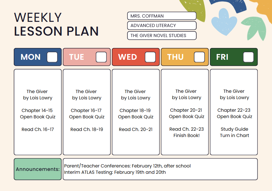 Weekly lesson plan advanced